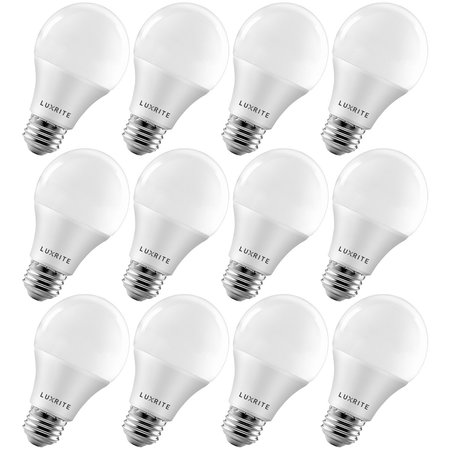 LUXRITE A19 LED Light Bulbs 9W (60W Equivalent) 800LM 5000K Daylight Dimmable E26 Base 12-Pack LR21428-12PK